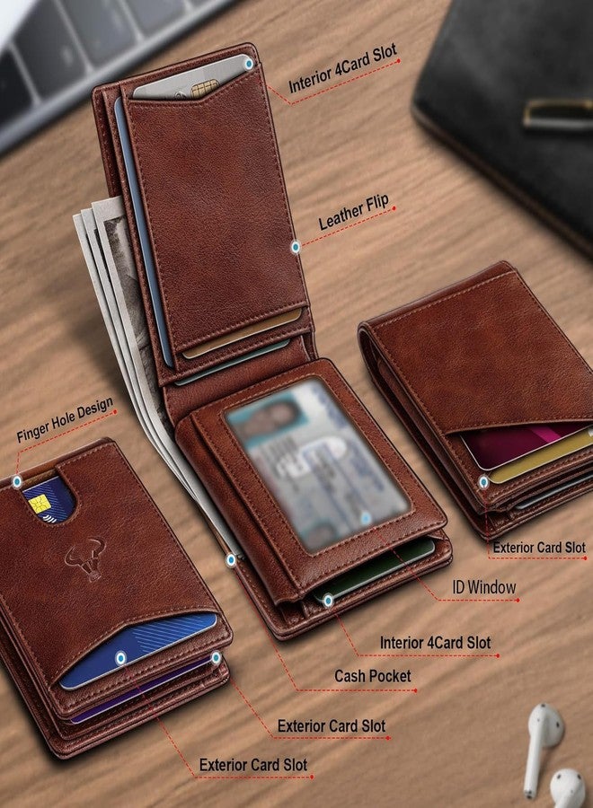 Contacts Slim RFID Blocking Leather Wallet for Men - Minimalist Bifold Card Holder with 11 Slots, ID Window & Cash Pocket - Front Pocket Wallet Gift for Daily Use & Travel (Brown) - Image 2